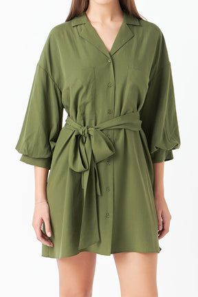 Belted Mini Shirt Dress