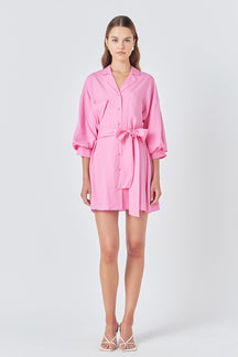 Belted Mini Shirt Dress