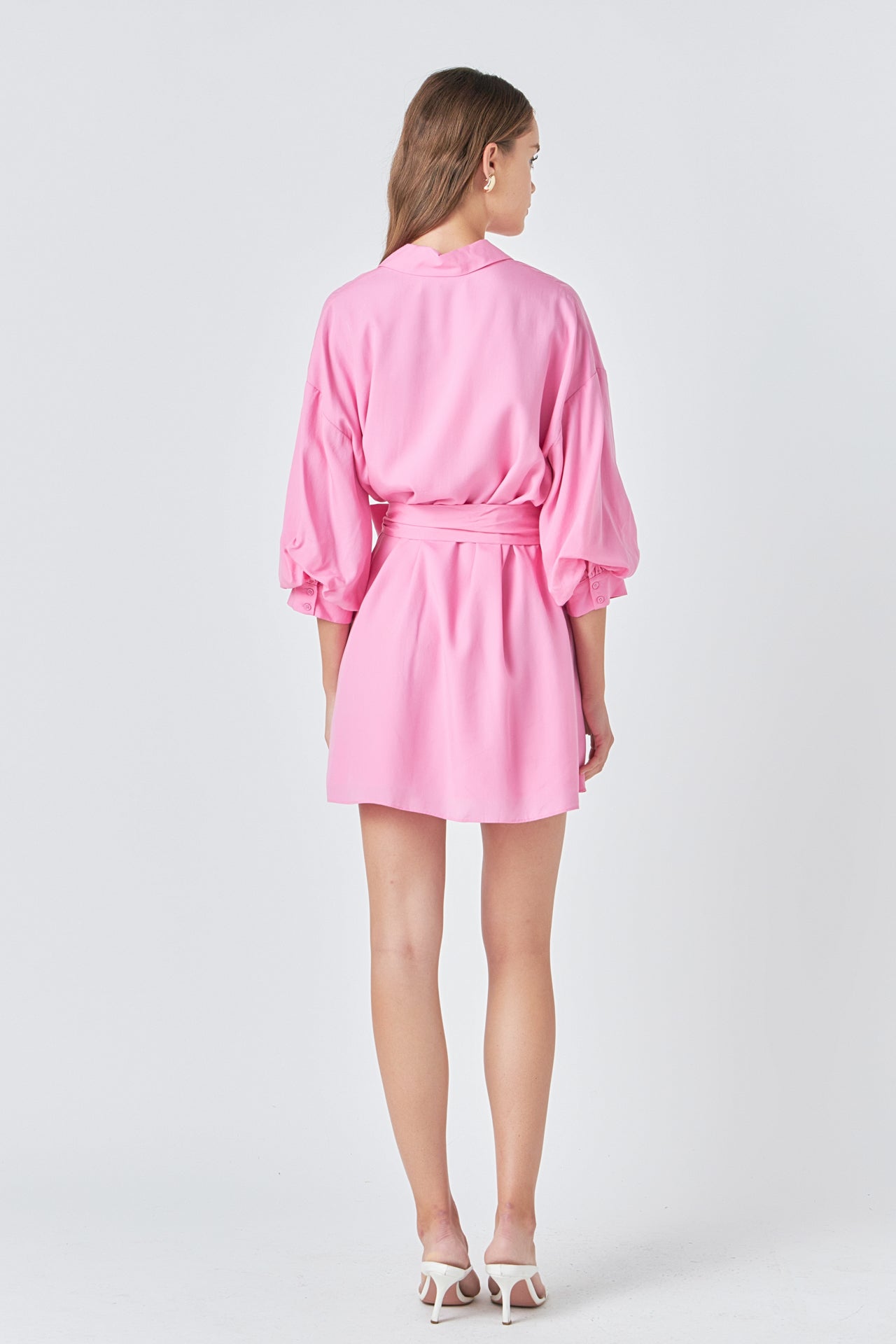 Endless Rose - Belted Mini Shirt Dress Powder Blue / Xs Endless Rose - Belted Mini Shirt Dress Powder Blue / Xs
