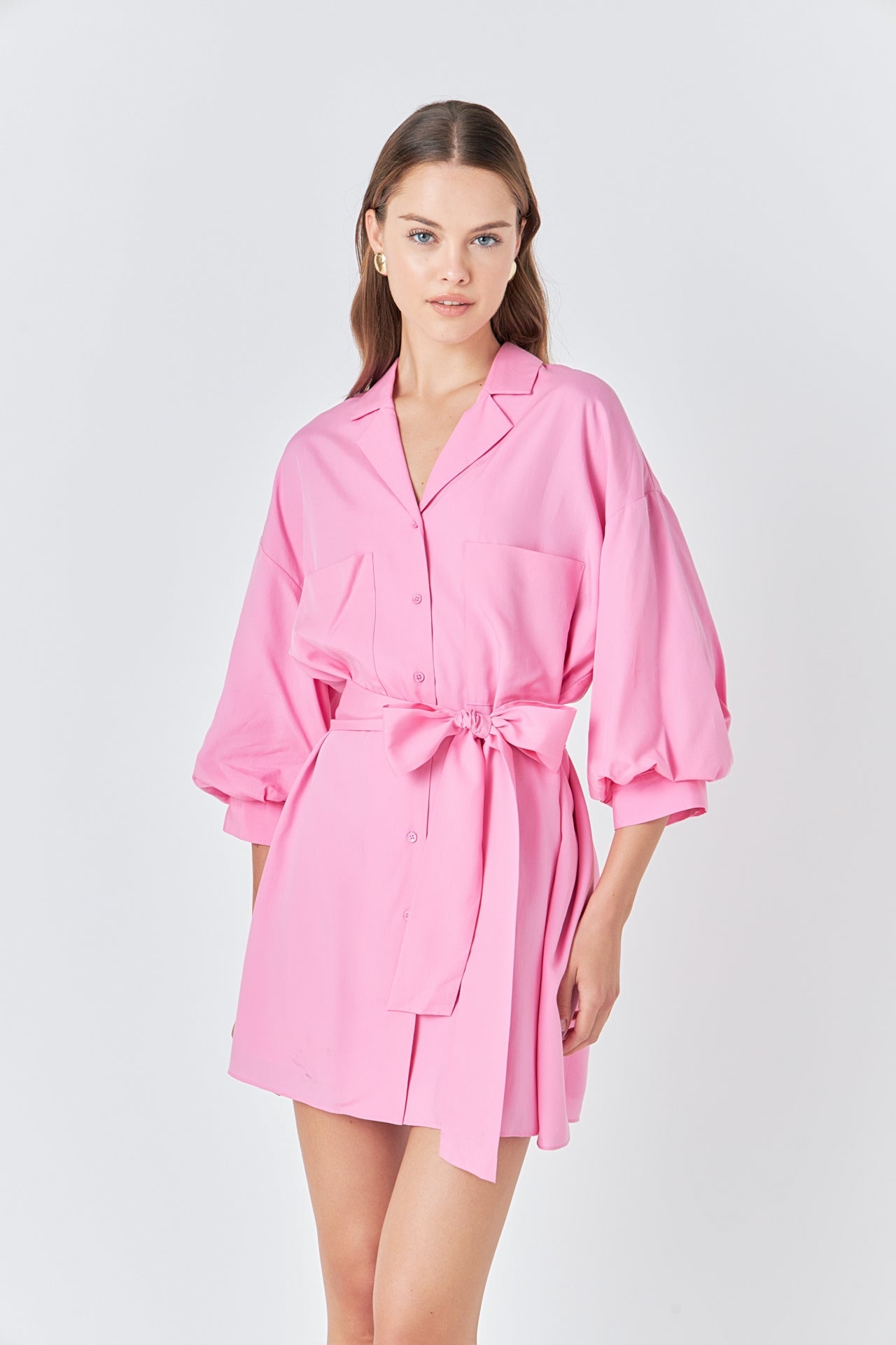 Endless Rose - Belted Mini Shirt Dress Powder Blue / Xs Endless Rose - Belted Mini Shirt Dress Powder Blue / Xs
