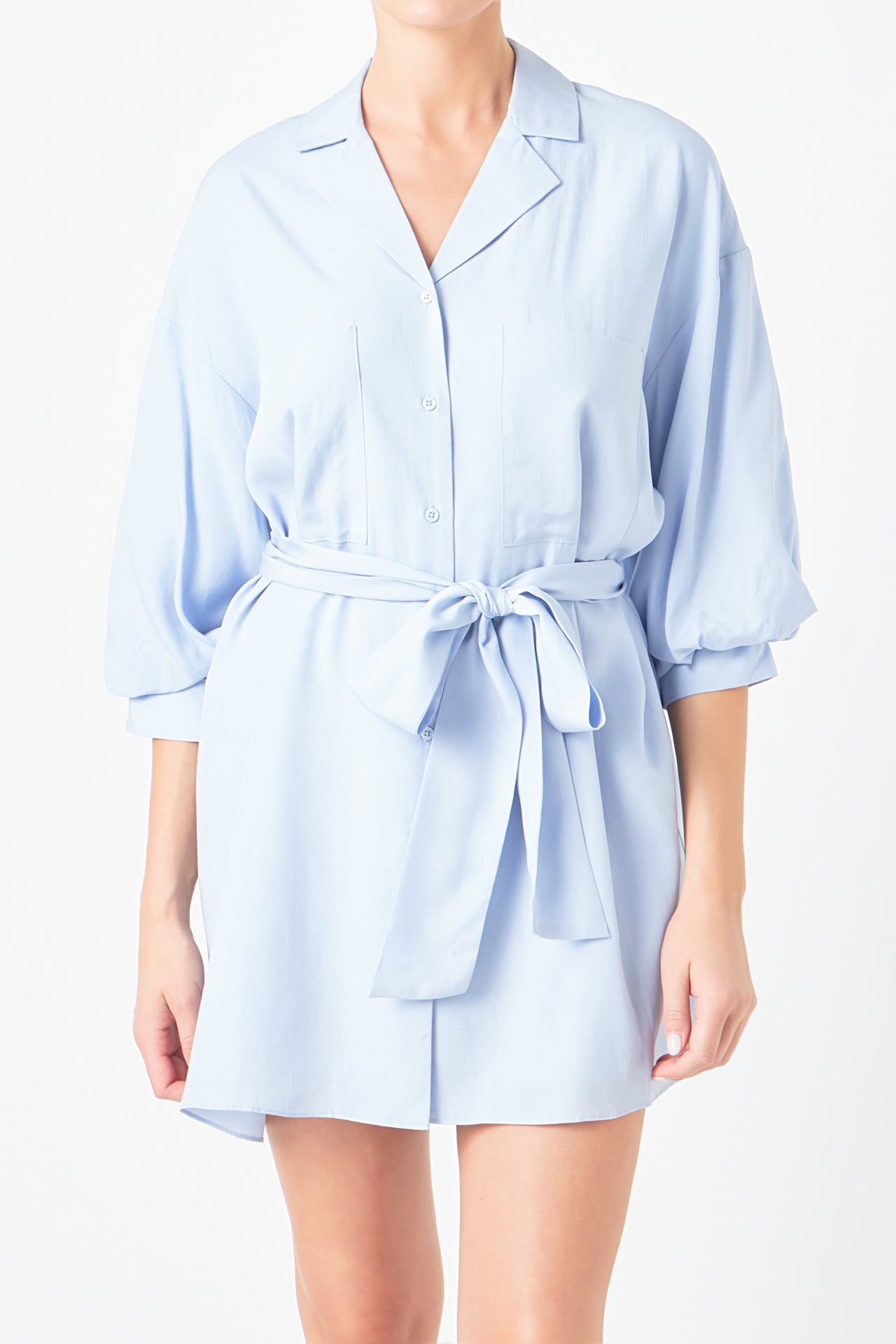Endless Rose - Belted Mini Shirt Dress Powder Blue / Xs Endless Rose - Belted Mini Shirt Dress Powder Blue / Xs