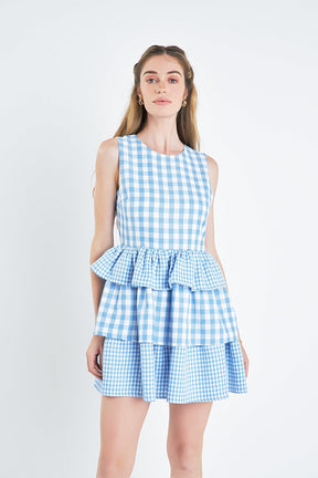 ENGLISH FACTORY - English Factory - Gingham Tiered Sleeveless Mini Dress - DRESSES available at Objectrare