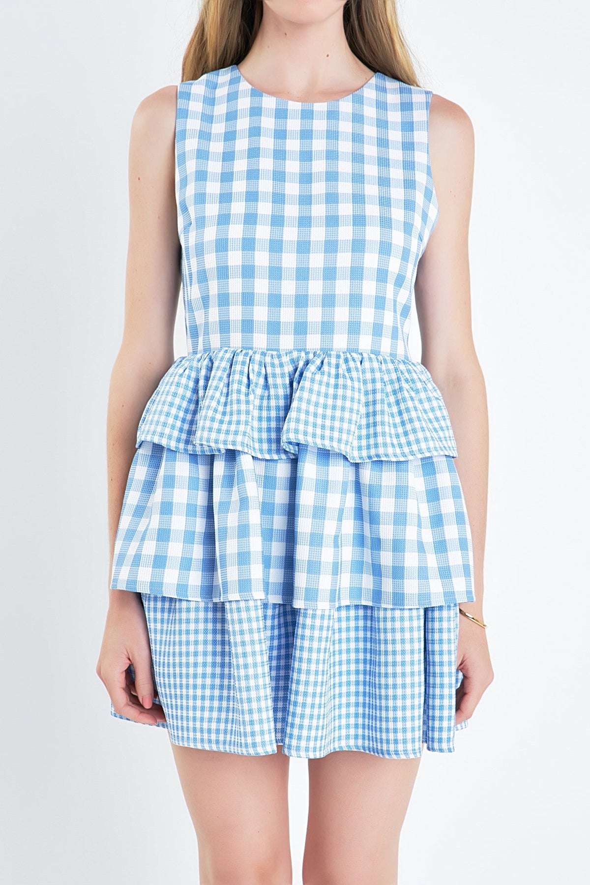 ENGLISH FACTORY - Gingham Tiered Sleeveless Mini Dress - DRESSES available at Objectrare