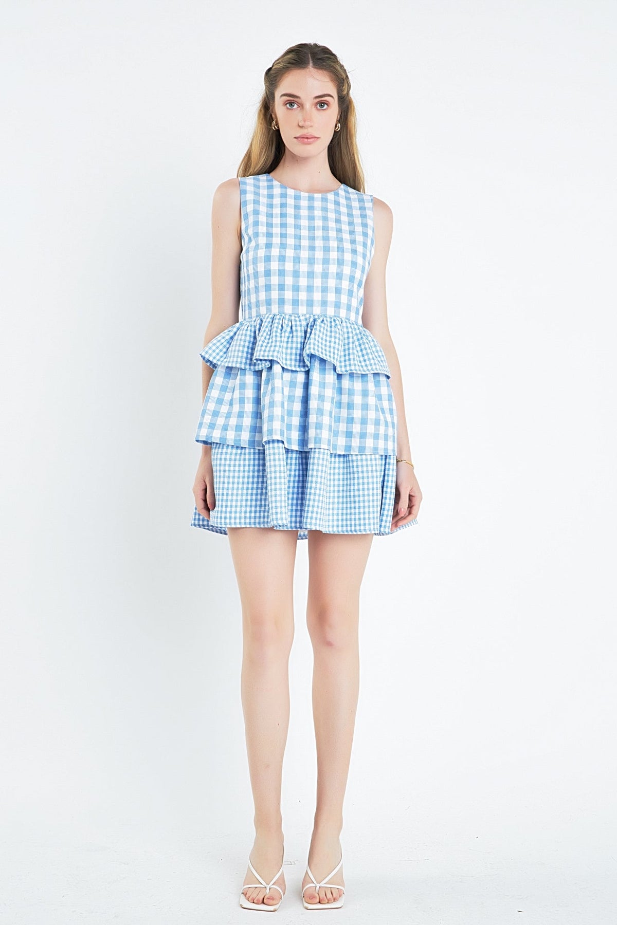 ENGLISH FACTORY - Gingham Tiered Sleeveless Mini Dress - DRESSES available at Objectrare