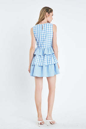 ENGLISH FACTORY - English Factory - Gingham Tiered Sleeveless Mini Dress - DRESSES available at Objectrare