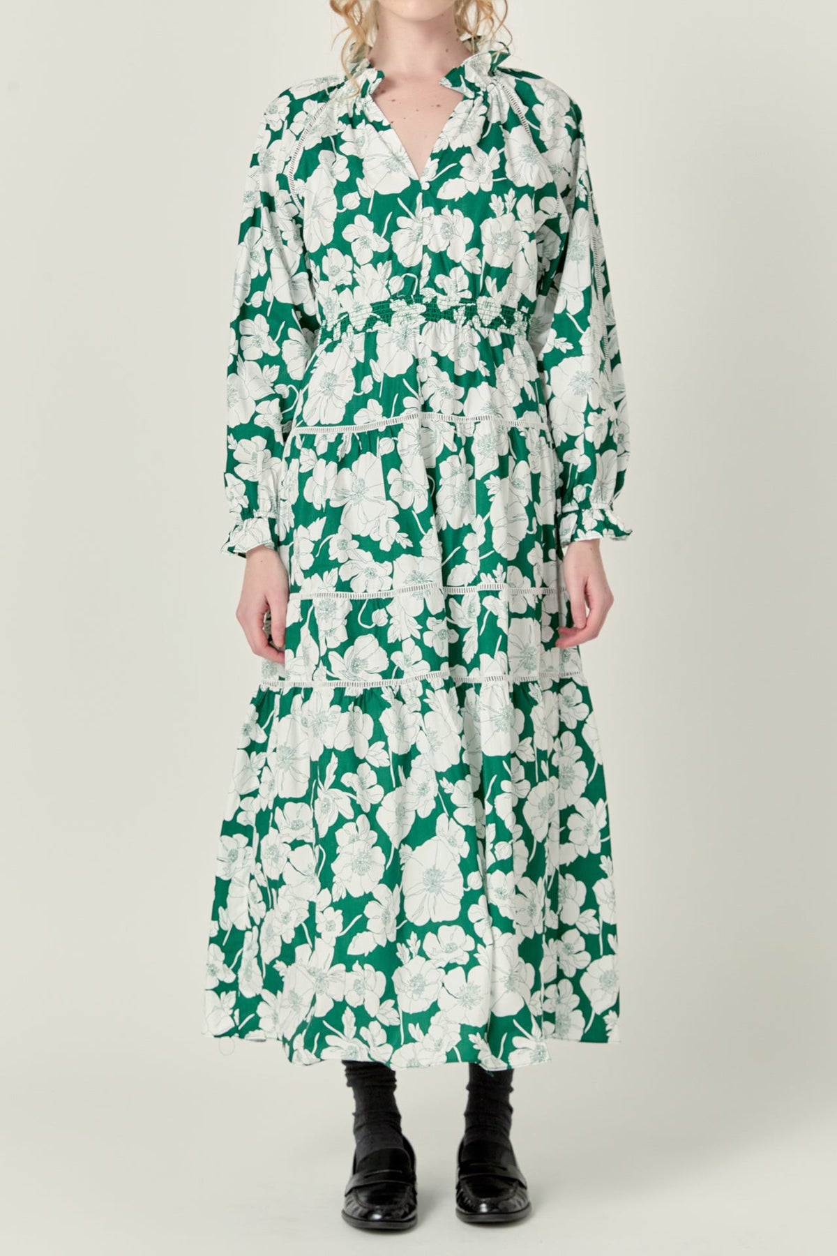 Lace Trimmed Floral Maxi Dress
