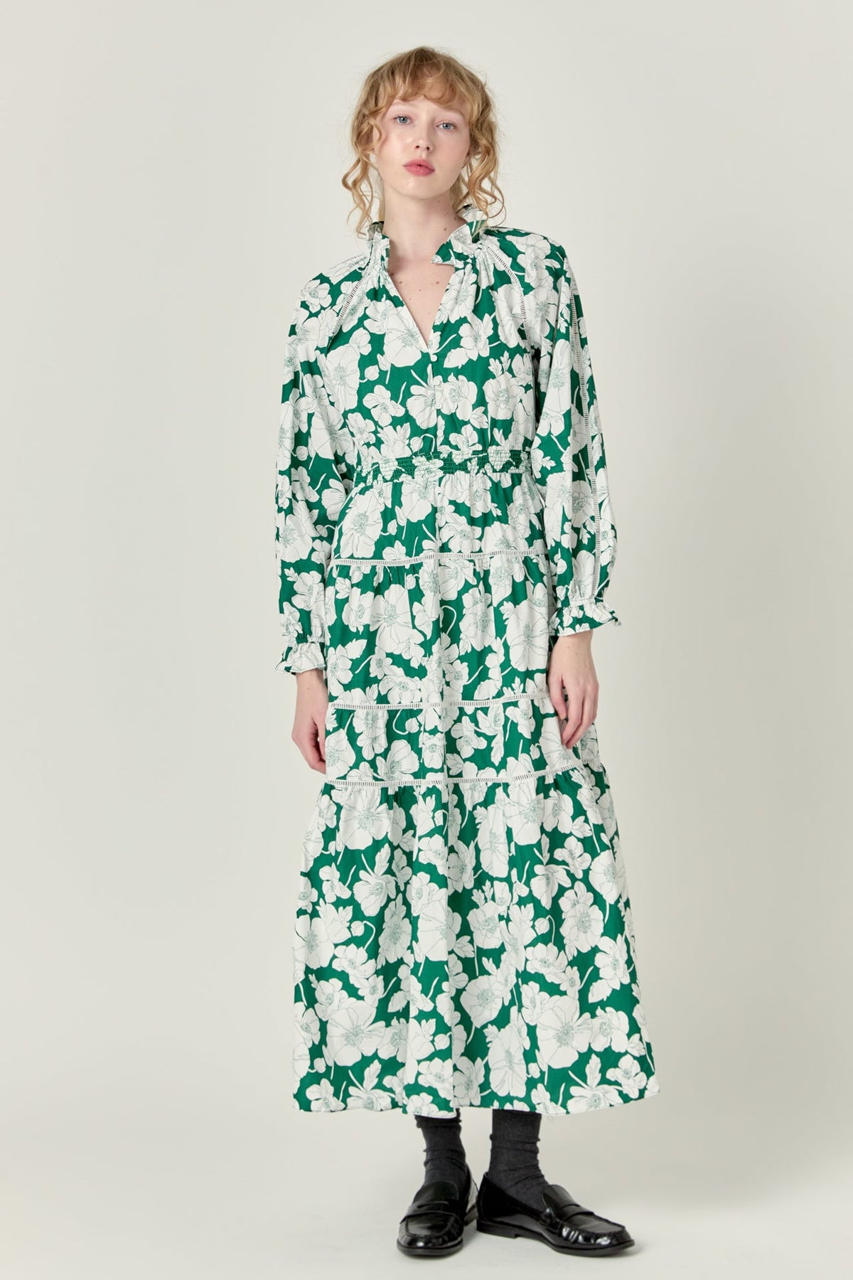 Lace Trimmed Floral Maxi Dress