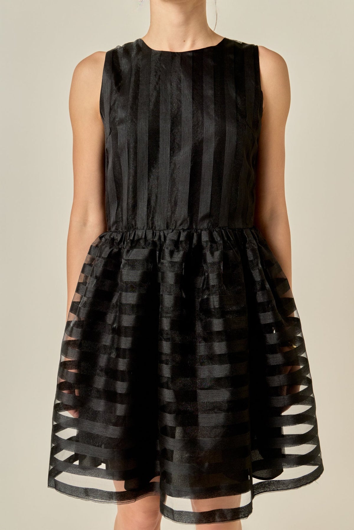 ENGLISH FACTORY - Striped Organza Sleeveless Mini Dress - DRESSES available at Objectrare