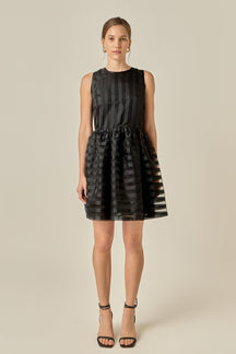 ENGLISH FACTORY - Striped Organza Sleeveless Mini Dress - DRESSES available at Objectrare
