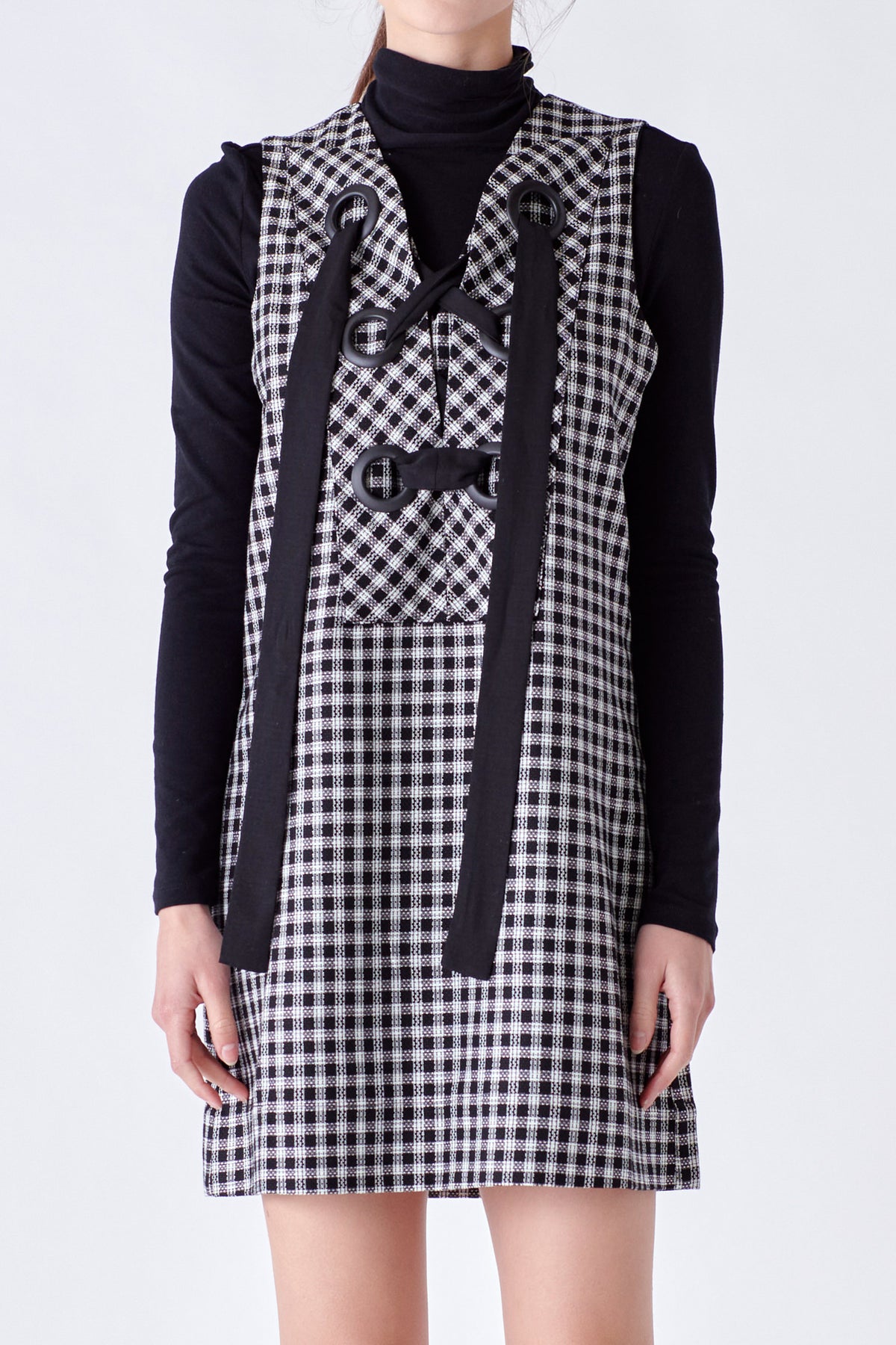 ENGLISH FACTORY - Check Sleeveless Grommet Mini Dress - DRESSES available at Objectrare