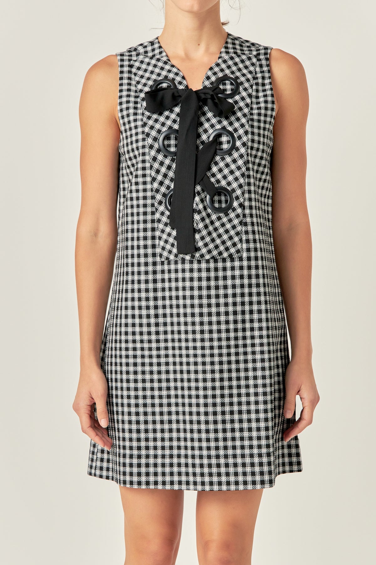 ENGLISH FACTORY - Check Sleeveless Grommet Mini Dress - DRESSES available at Objectrare