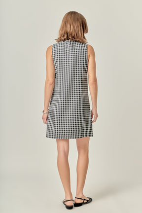 Check Sleeveless Grommet Mini Dress