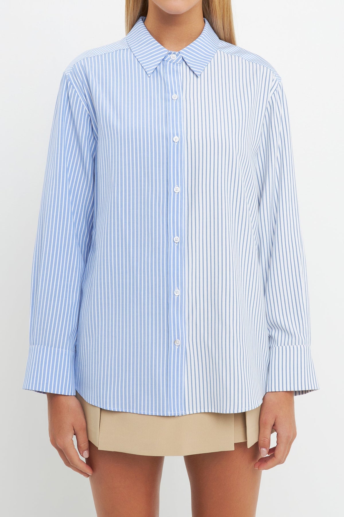 ENGLISH FACTORY - Pinstripe Color Block Shirt - SHIRTS & BLOUSES available at Objectrare