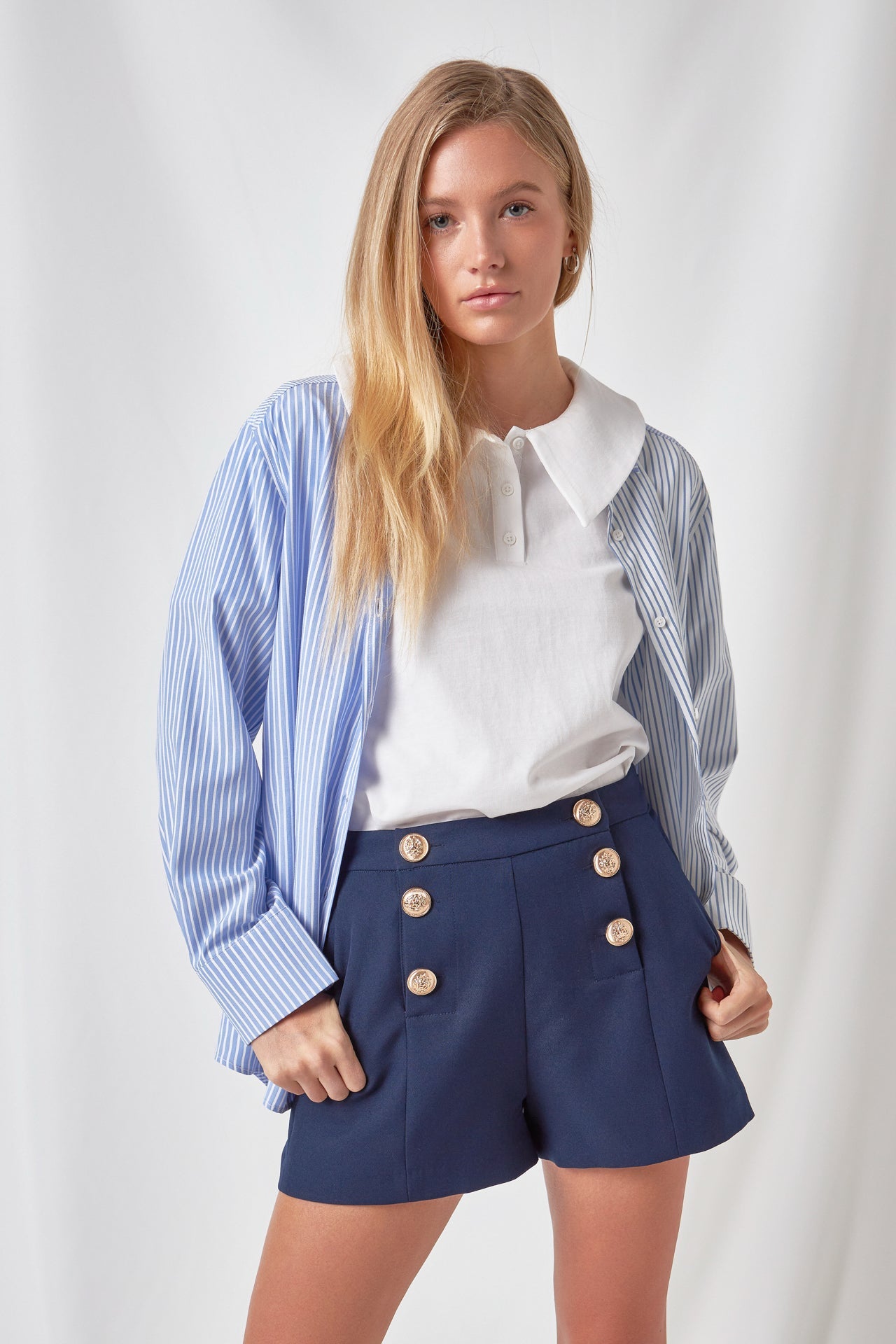 ENGLISH FACTORY - Pinstripe Color Block Shirt - BLOUSES available at Objectrare