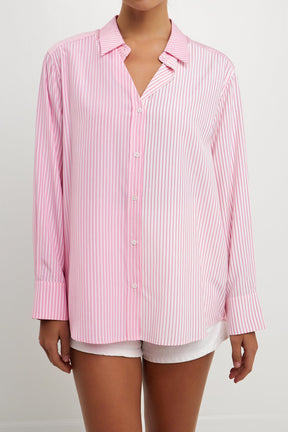 ENGLISH FACTORY - Pinstripe Color Block Shirt - SHIRTS & BLOUSES available at Objectrare