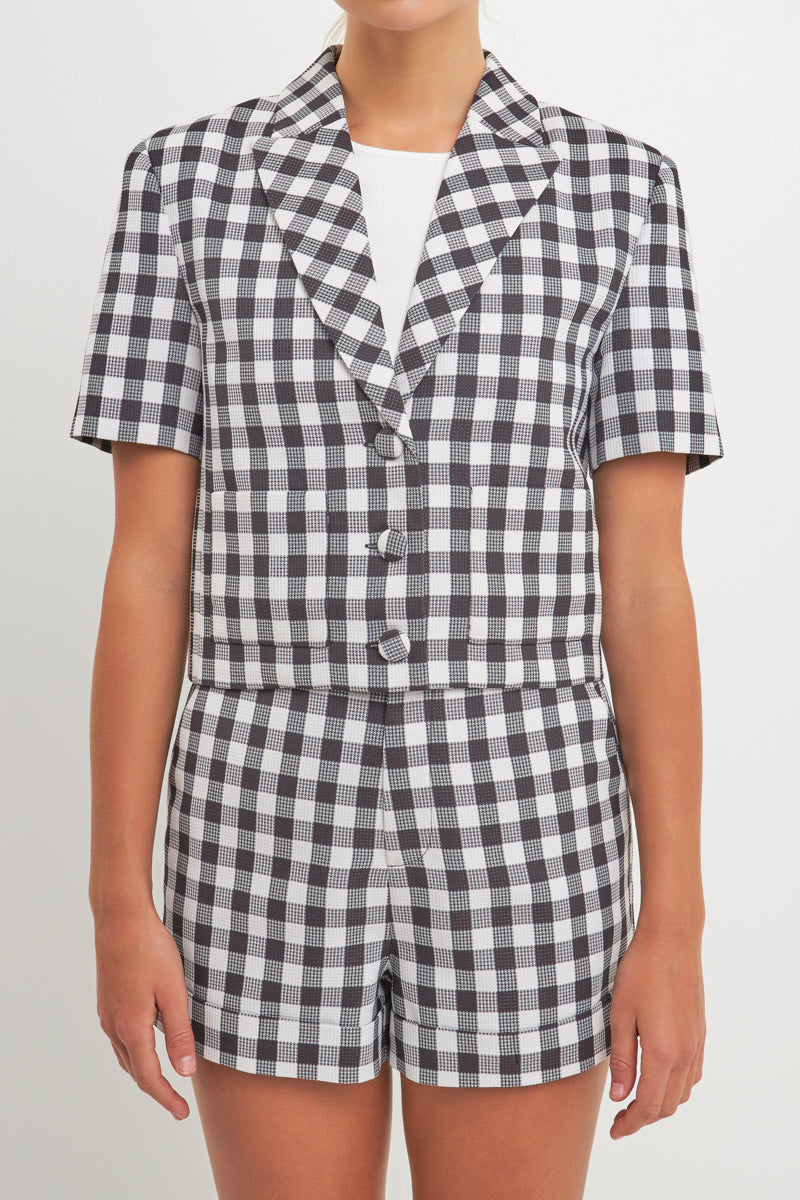 ENGLISH FACTORY - Gingham Short-Sleeve Blazer - BLAZERS available at Objectrare