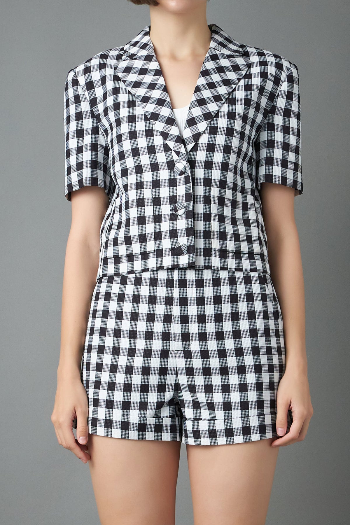 ENGLISH FACTORY - Gingham Short-Sleeve Blazer - BLAZERS available at Objectrare