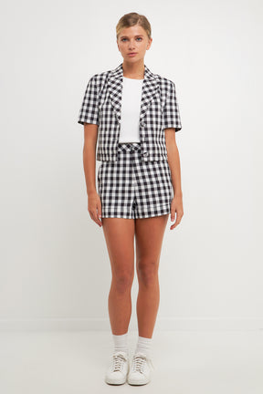 ENGLISH FACTORY - Gingham Short-Sleeve Blazer - BLAZERS available at Objectrare