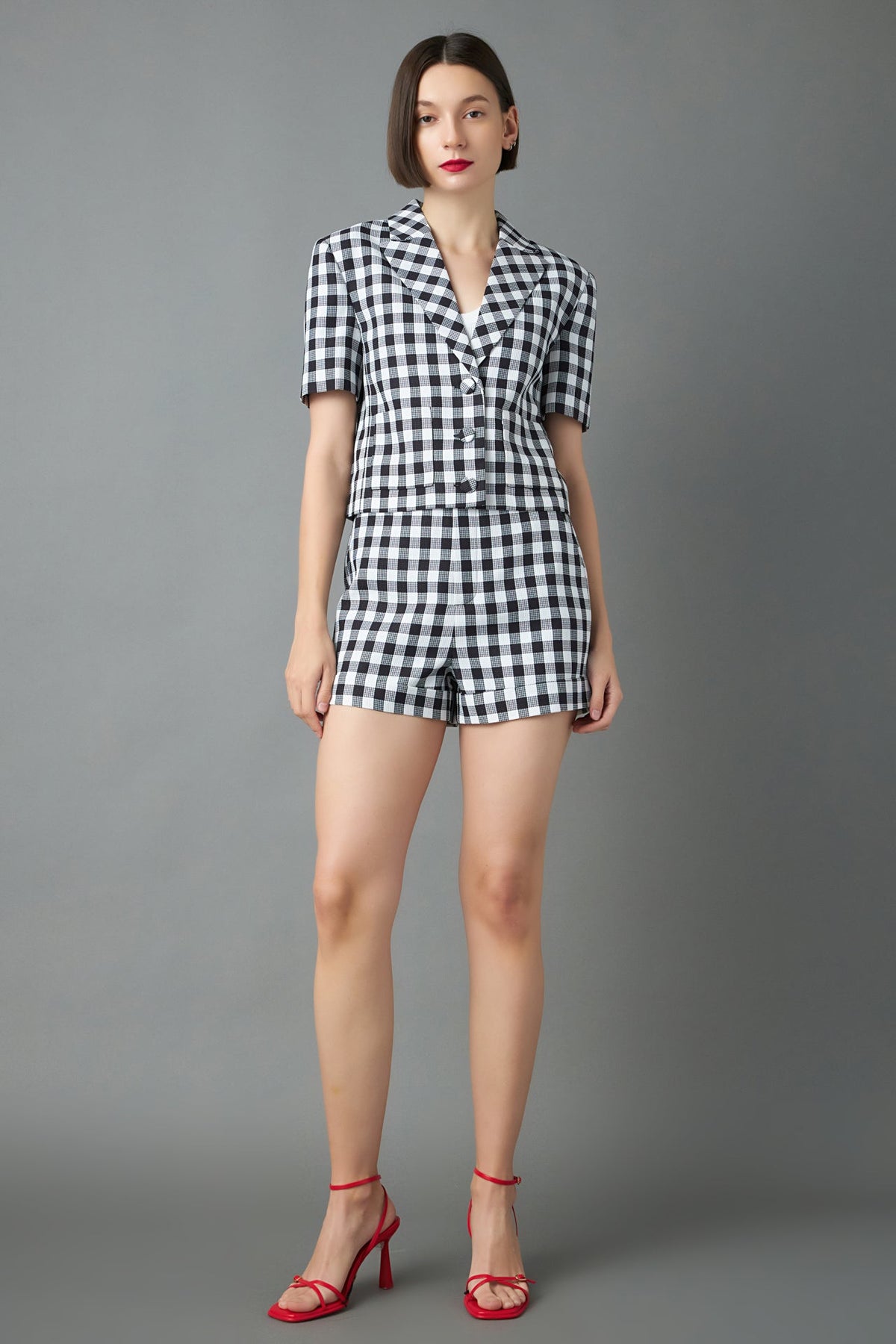 ENGLISH FACTORY - Gingham Short-Sleeve Blazer - BLAZERS available at Objectrare