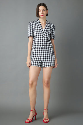 ENGLISH FACTORY - Gingham Short-Sleeve Blazer - BLAZERS available at Objectrare