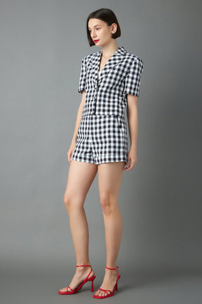 ENGLISH FACTORY - Gingham Short-Sleeve Blazer - BLAZERS available at Objectrare