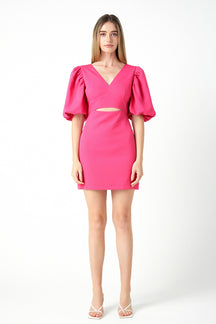 ENDLESS ROSE - Puff Sleeve Cut Out Mini - DRESSES available at Objectrare