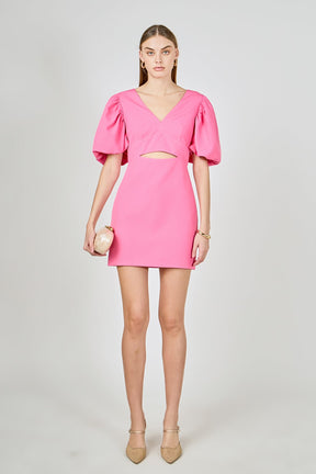 ENDLESS ROSE - Puff Sleeve Cut Out Mini - DRESSES available at Objectrare