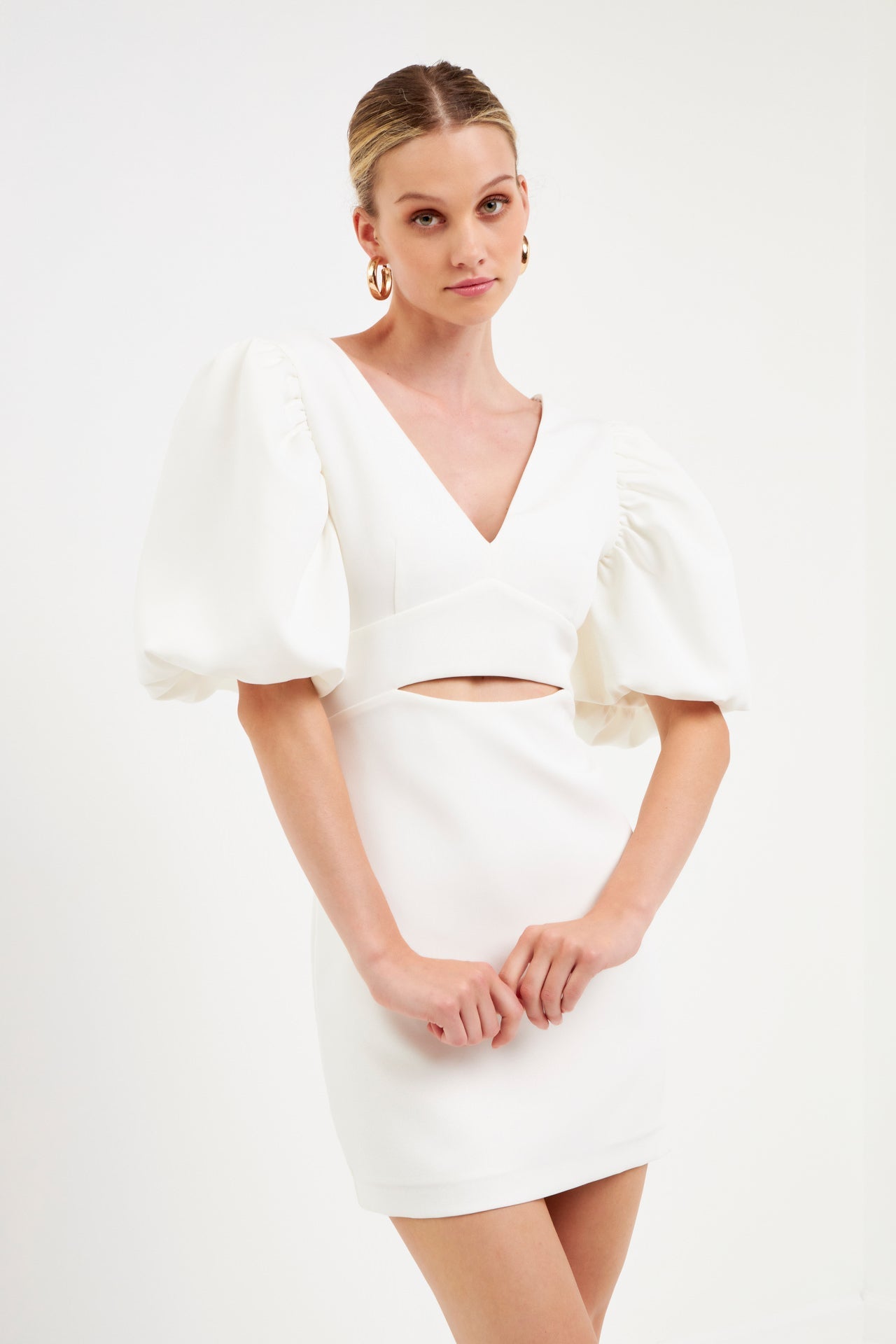 ENDLESS ROSE - Puff Sleeve Cut Out Mini - DRESSES available at Objectrare