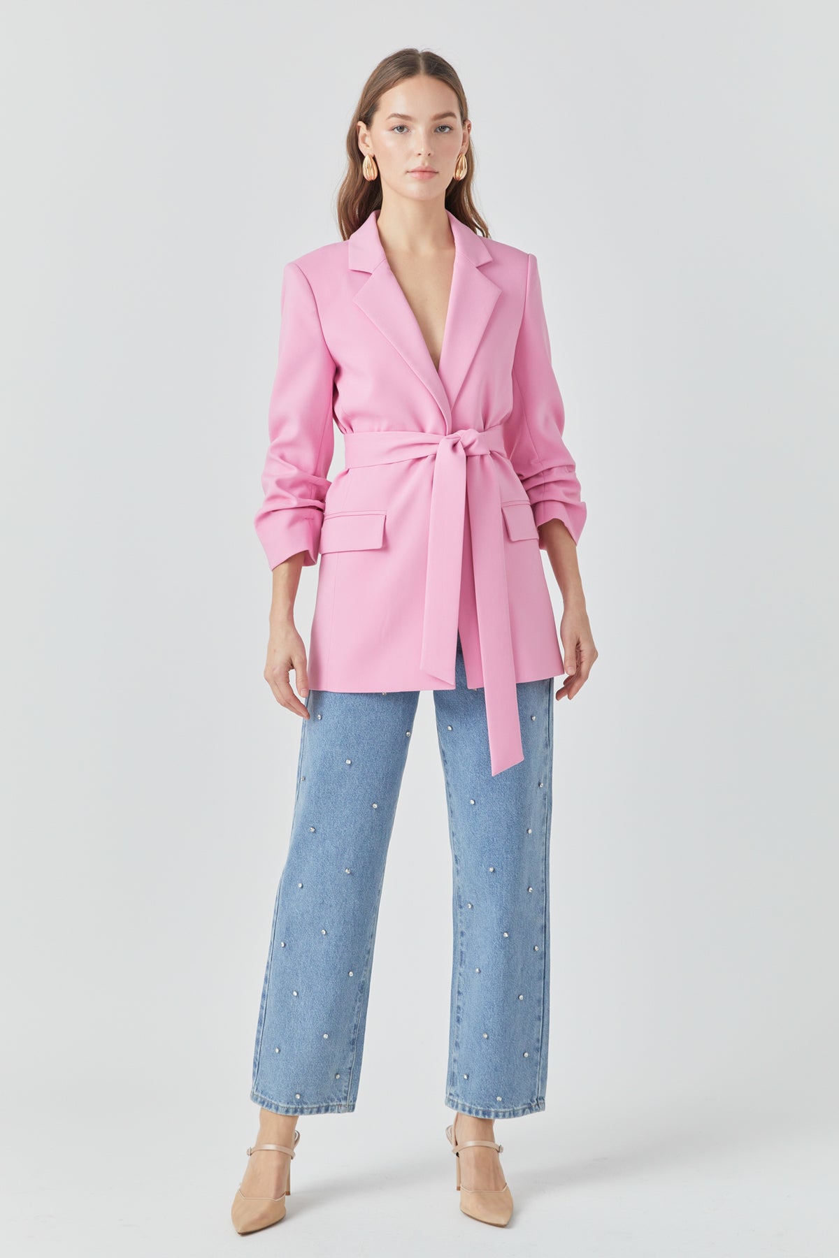 ENDLESS ROSE - Sleeve Cinched 3/4 Blazer - BLAZERS available at Objectrare