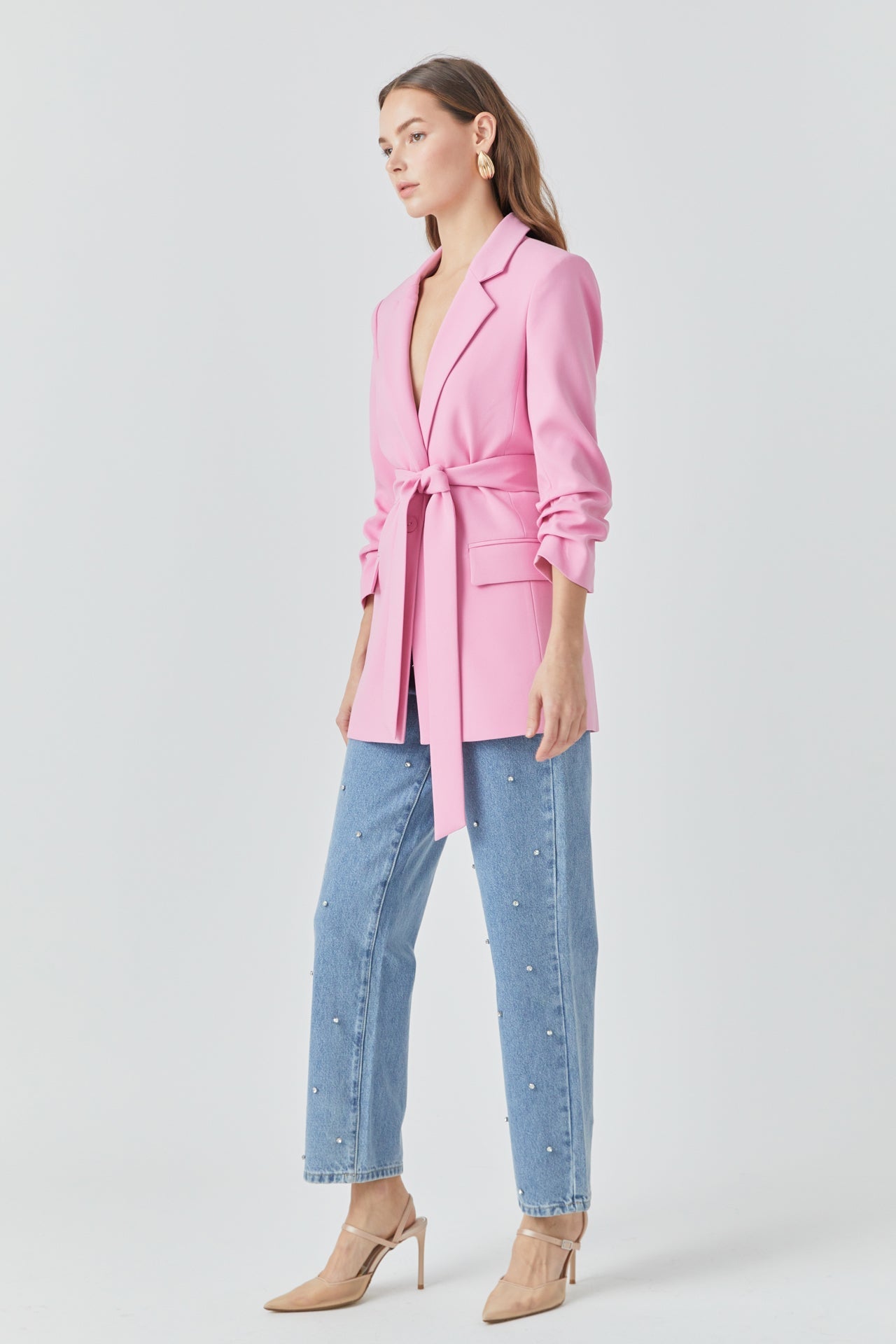 ENDLESS ROSE - Endless Rose - Sleeve Cinched 3/4 Blazer - BLAZERS available at Objectrare