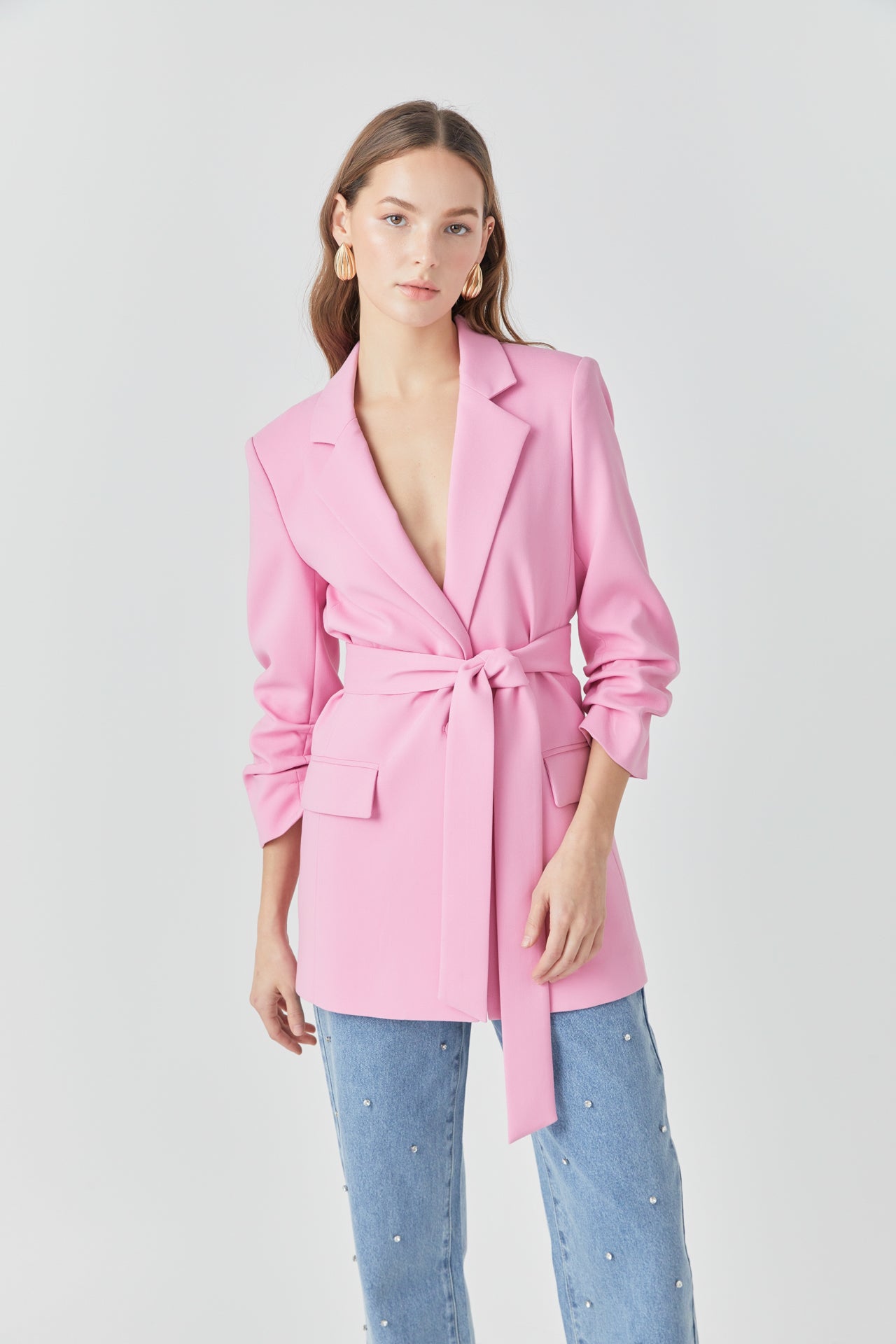 ENDLESS ROSE - Sleeve Cinched 3/4 Blazer - BLAZERS available at Objectrare