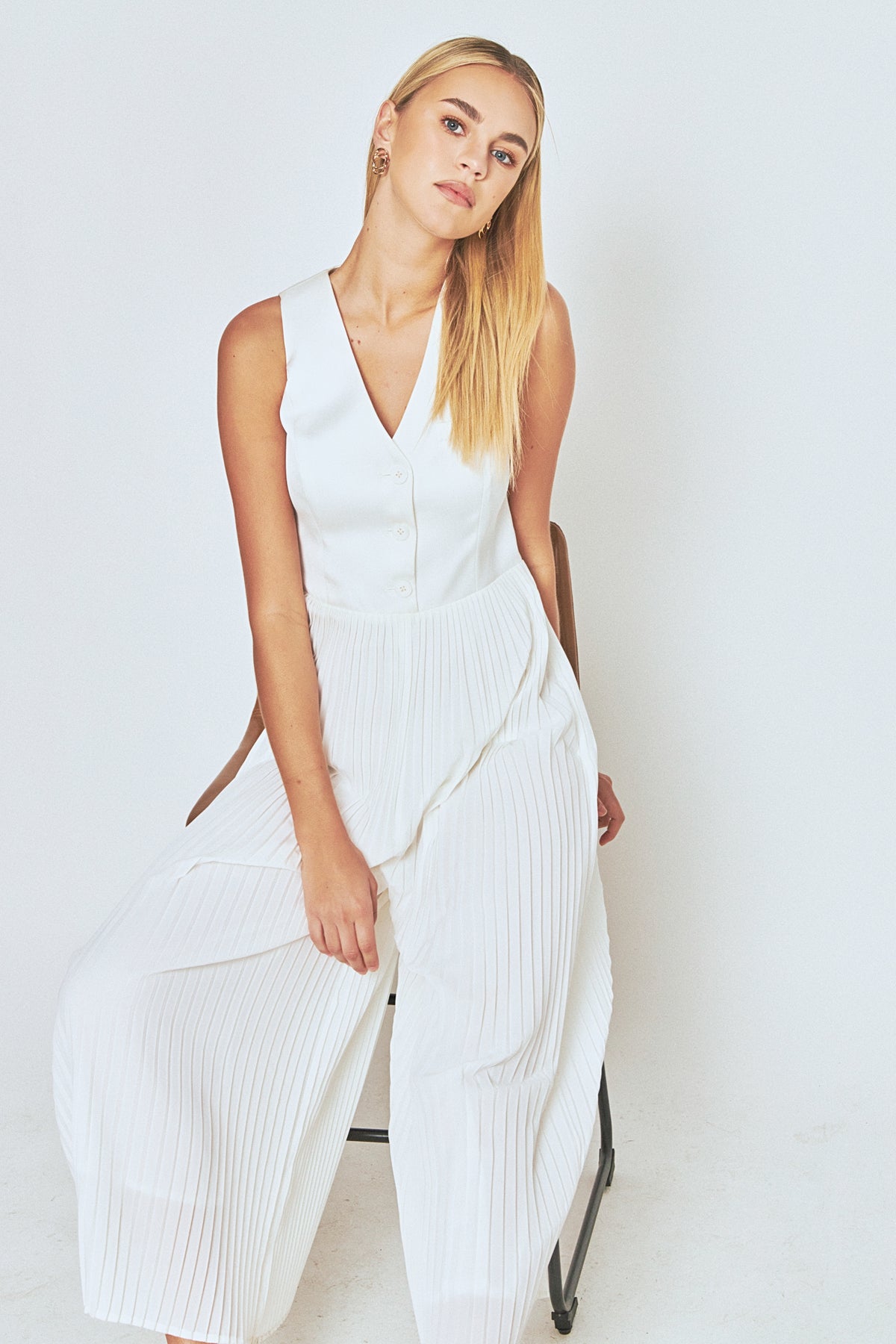 ENDLESS ROSE - Mixed Media Vest Pleated Jumpsuit - JUMPSUITS available at Objectrare