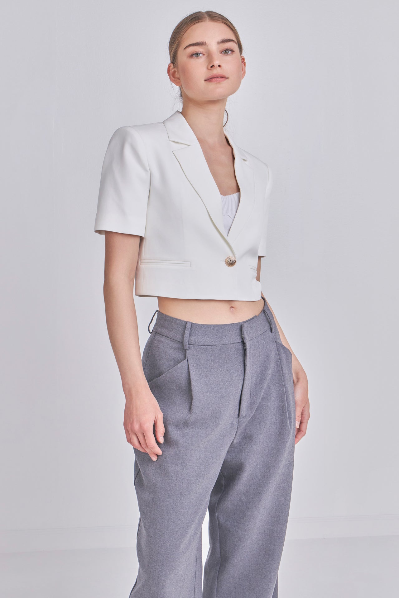 ENDLESS ROSE - Endless Rose - Cropped Short Sleeve Blazer - BLAZERS available at Objectrare