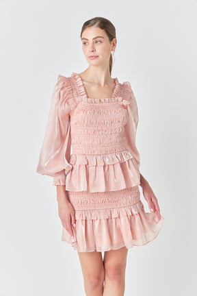 ENDLESS ROSE - Sheen Smocked Long Sleeve Mini Dress - DRESSES available at Objectrare