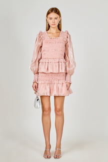 ENDLESS ROSE - Sheen Smocked Long Sleeve Mini Dress - DRESSES available at Objectrare