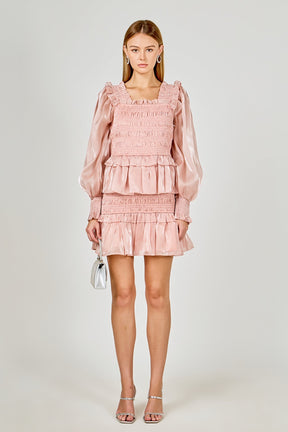 ENDLESS ROSE - Sheen Smocked Long Sleeve Mini Dress - DRESSES available at Objectrare