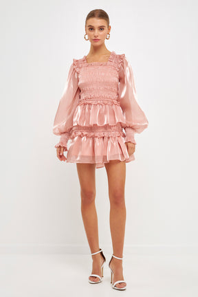 ENDLESS ROSE - Sheen Smocked Long Sleeve Mini Dress - DRESSES available at Objectrare