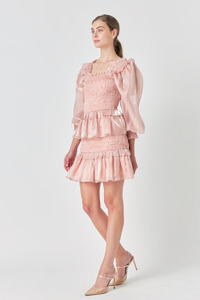 ENDLESS ROSE - Sheen Smocked Long Sleeve Mini Dress - DRESSES available at Objectrare