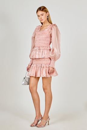 ENDLESS ROSE - Sheen Smocked Long Sleeve Mini Dress - DRESSES available at Objectrare