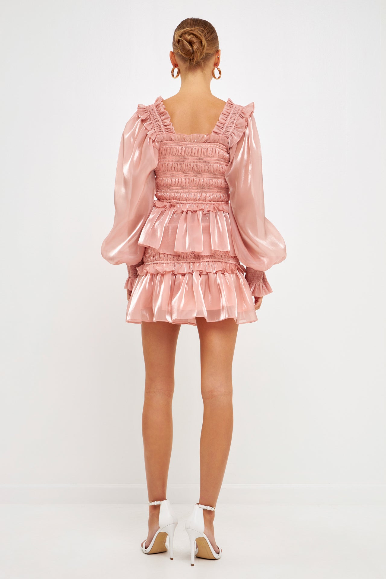 ENDLESS ROSE - Sheen Smocked Long Sleeve Mini Dress - DRESSES available at Objectrare