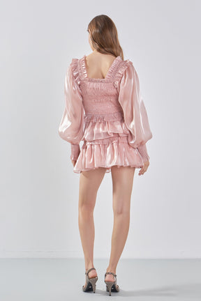 ENDLESS ROSE - Sheen Smocked Long Sleeve Mini Dress - DRESSES available at Objectrare