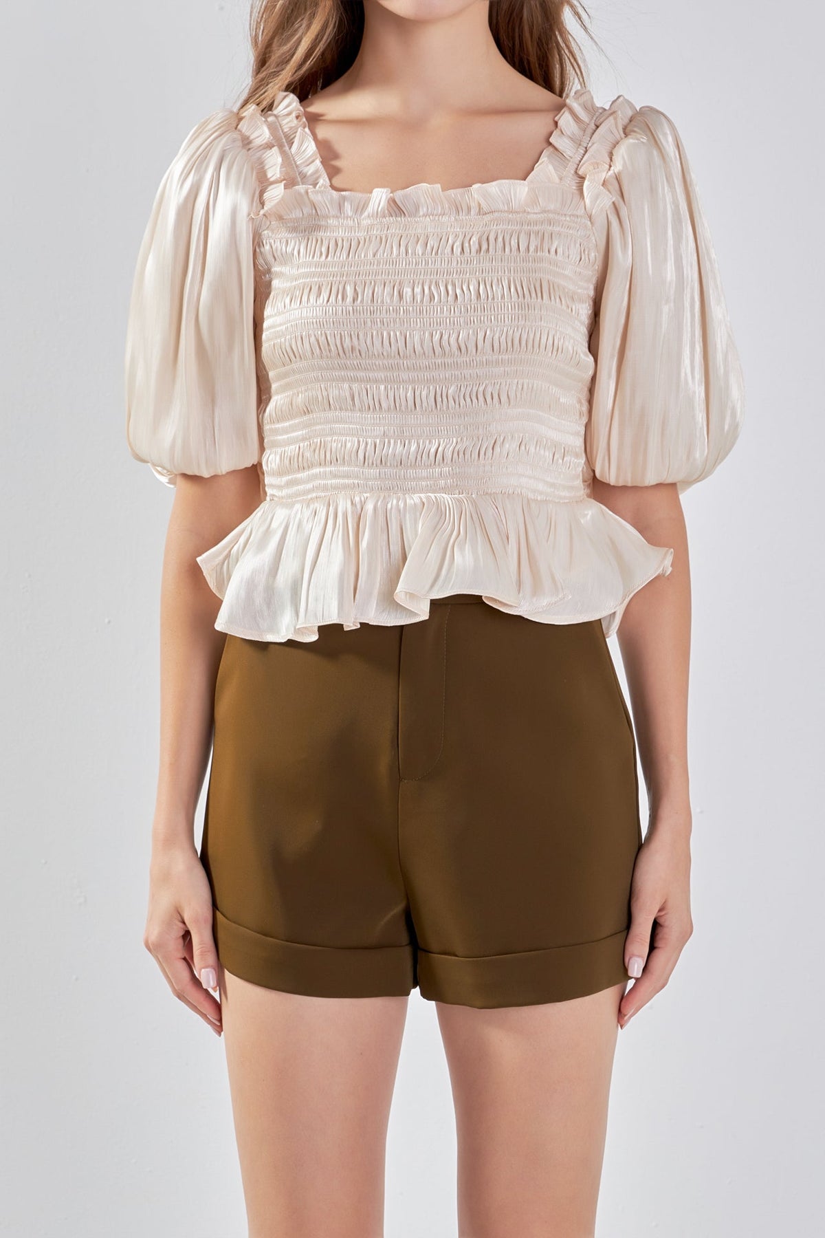 ENDLESS ROSE - Sheen Smocked Top - TOPS available at Objectrare