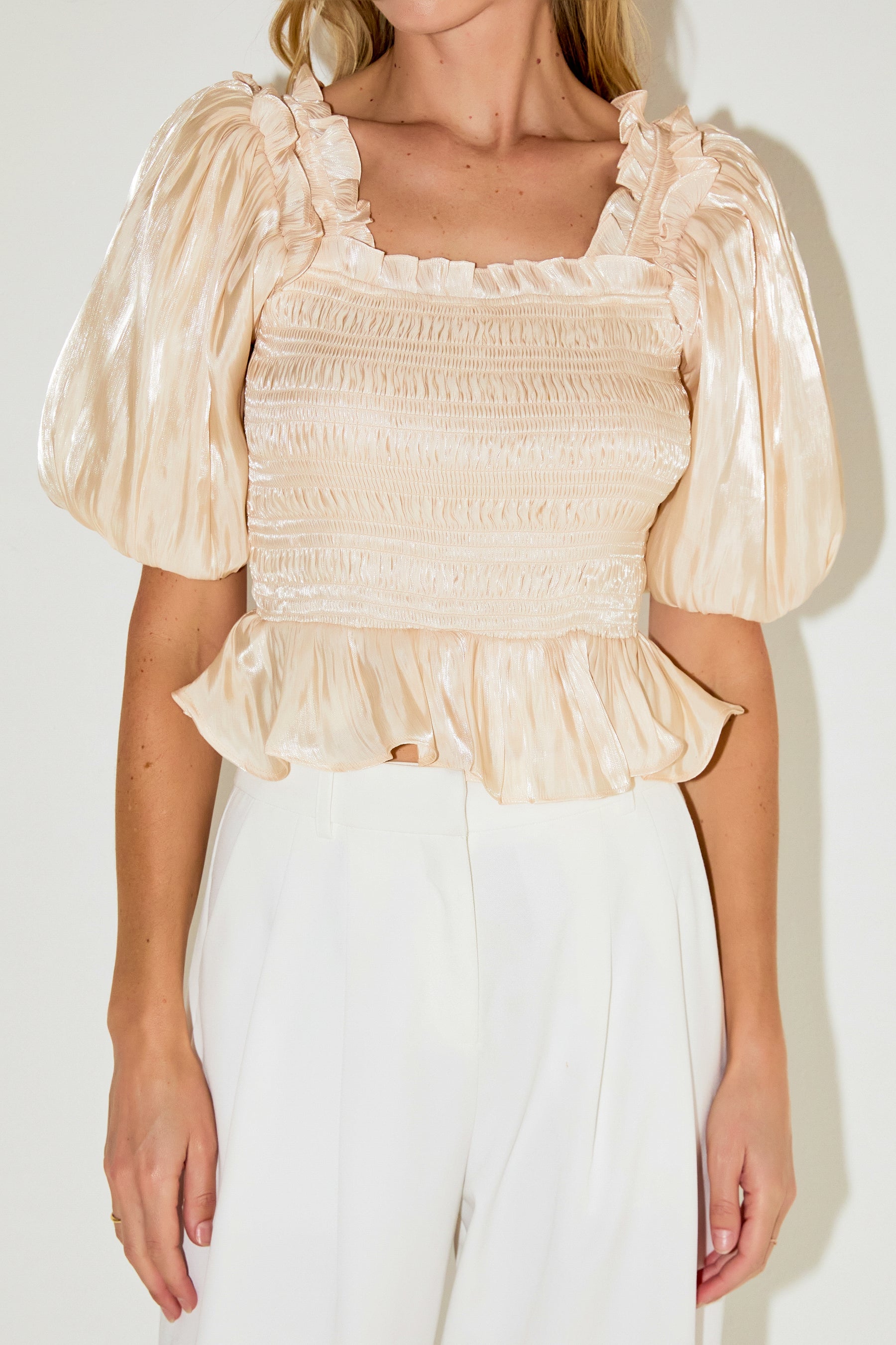 ENDLESS ROSE - Sheen Smocked Top - TOPS available at Objectrare