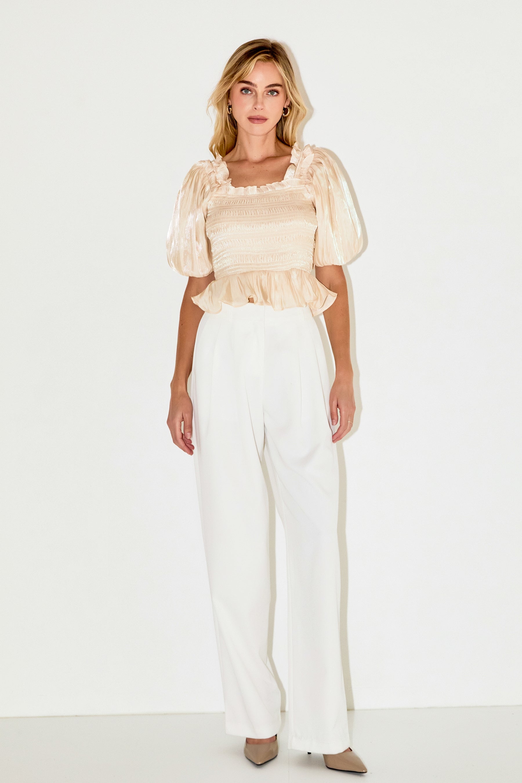 ENDLESS ROSE - Sheen Smocked Top - TOPS available at Objectrare