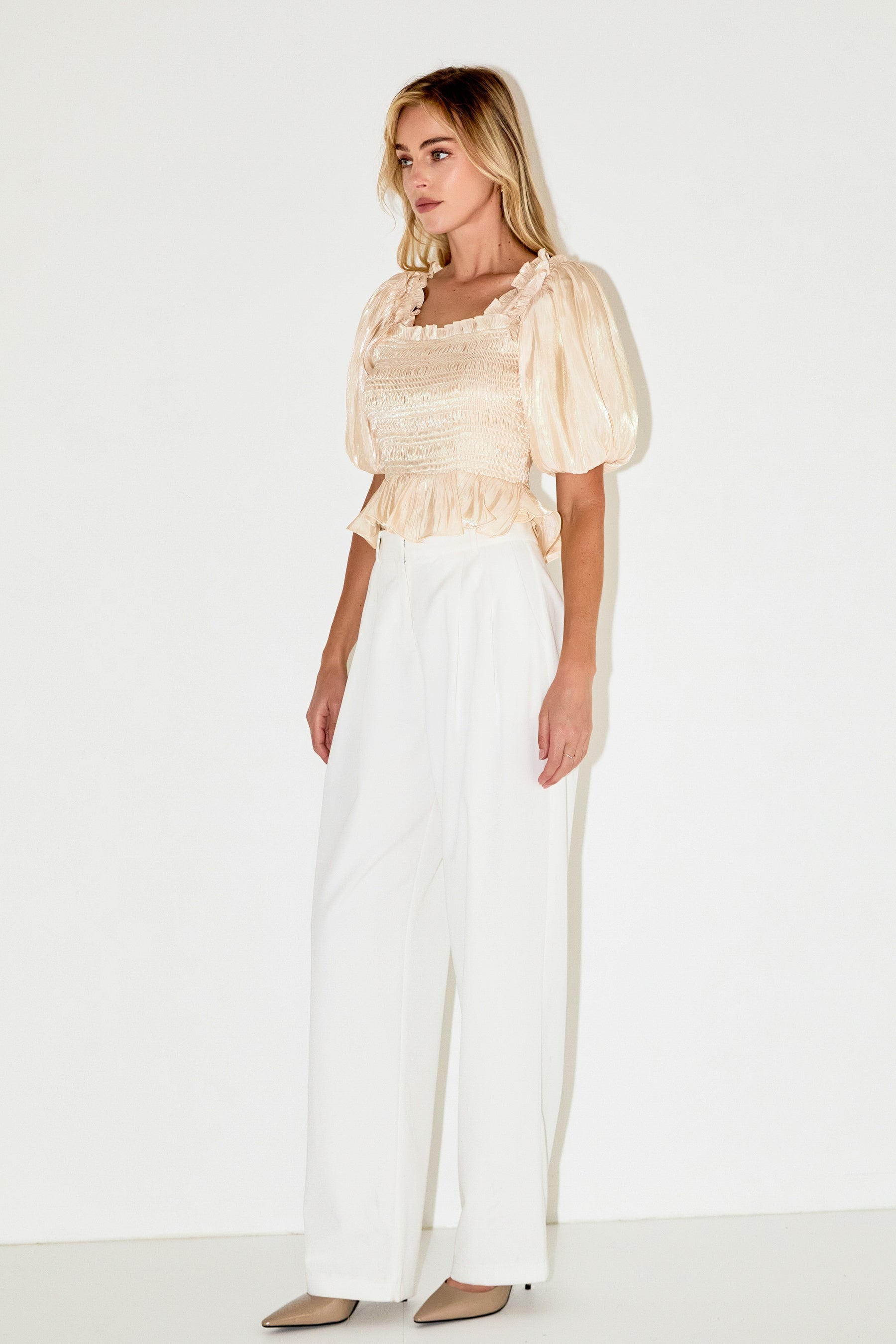 ENDLESS ROSE - Sheen Smocked Top - TOPS available at Objectrare