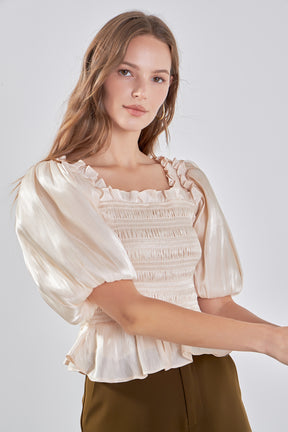 ENDLESS ROSE - Sheen Smocked Top - TOPS available at Objectrare