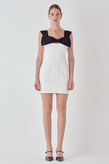 ENDLESS ROSE - Mixed Media Bow Mini Dress - DRESSES available at Objectrare