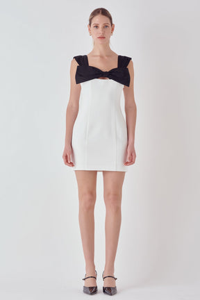 ENDLESS ROSE - Mixed Media Bow Mini Dress - DRESSES available at Objectrare
