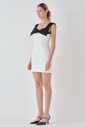 ENDLESS ROSE - Mixed Media Bow Mini Dress - DRESSES available at Objectrare