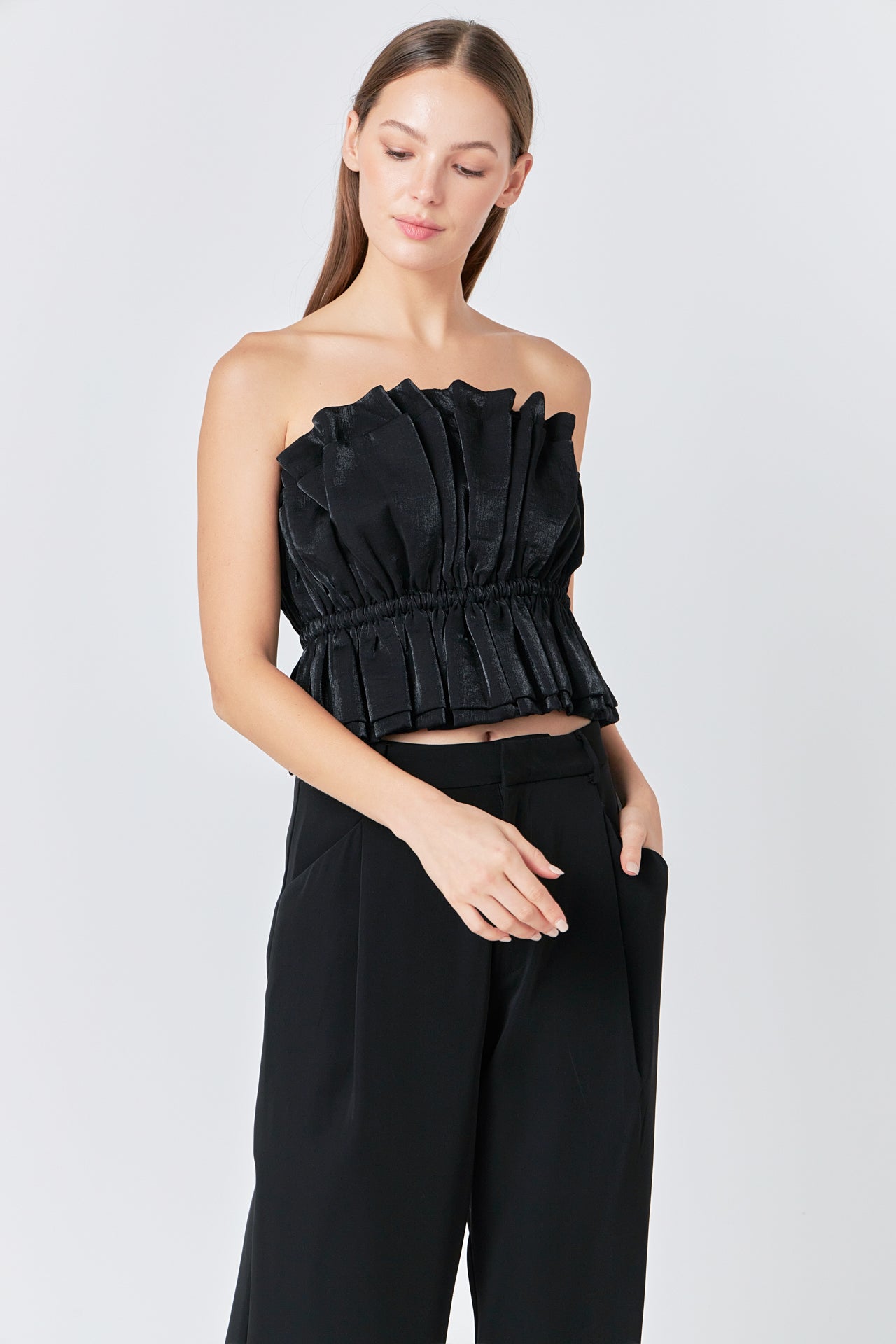 ENDLESS ROSE - Sheen Ruffled Strapless Top - TOPS available at Objectrare